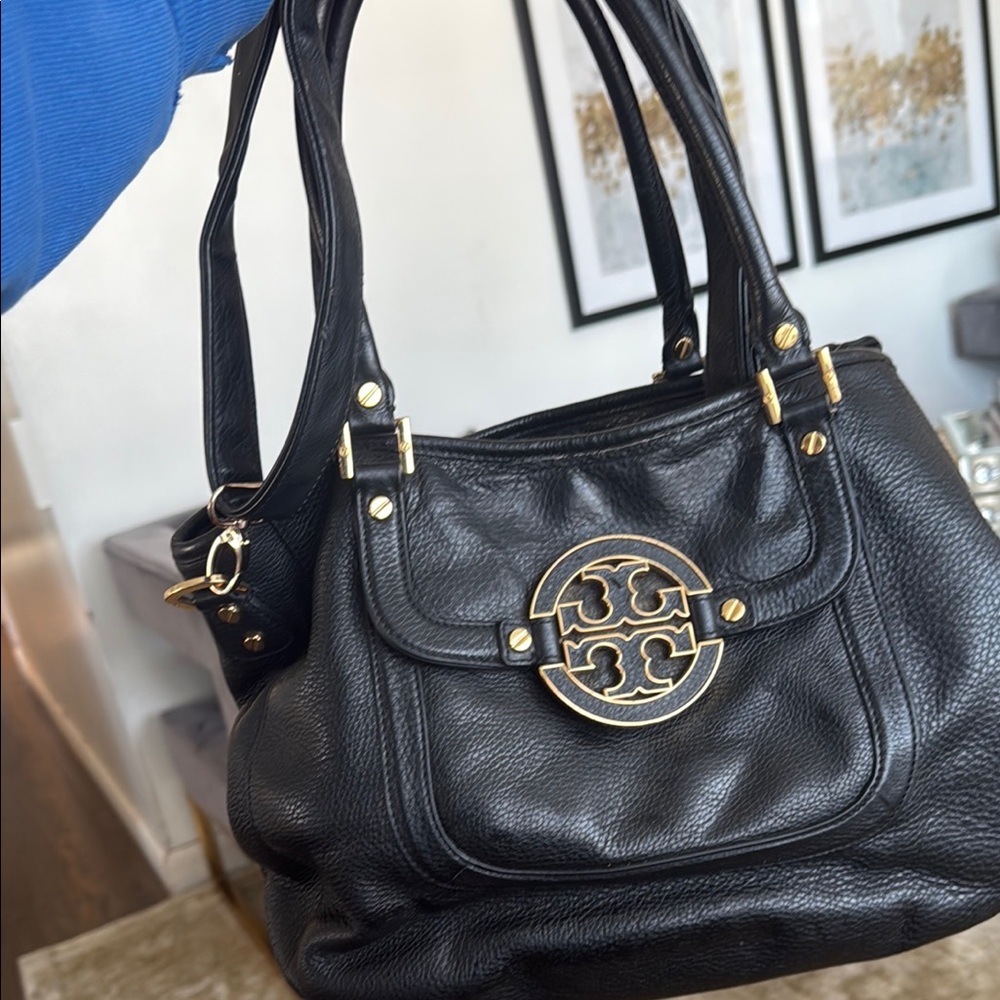 Black Leather Handbag tory Burch